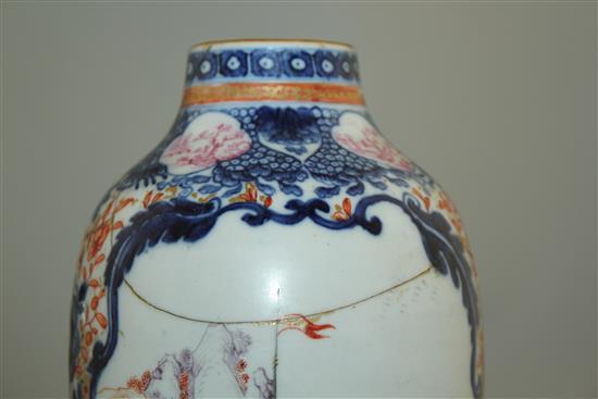 A pair of Chinese export famille rose ovoid vases, late Qianlong period, 21cm, faults